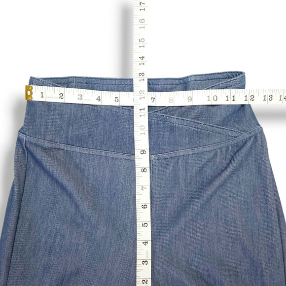 Halara Crossover High Rise Wide Leg Flare Pants Denim Look Stretch Indigo S NWT - Picture 6 of 7